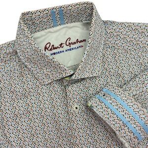 Robert Graham Shirt Large Modern Americana Button Up Flip Cuff Tailored Fit Leaf
